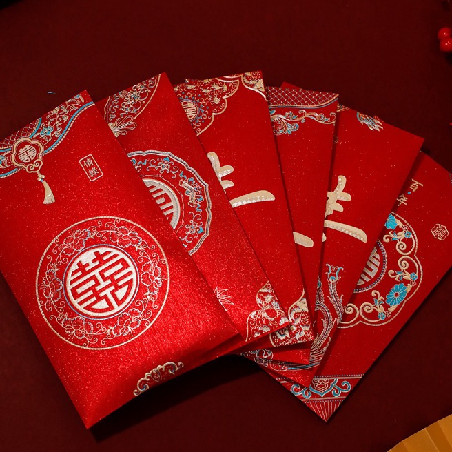 

Langka 6 PCS JUMBO ANGPAU WEDDING SHUANG XI GLITER ANGPAO SUSU SHUANG XI WEDDING TEAPAI SANGJIT