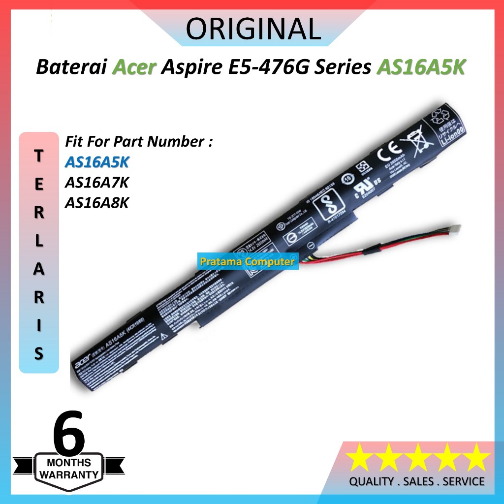 Baterai Laptop Acer E14 E5-475 E5-475G E5-575 E5-575G E5-575T E5-774 E5-774G ES1-432 AS16A5K, AS16A7K, AS16A8K, 4ICR19/66