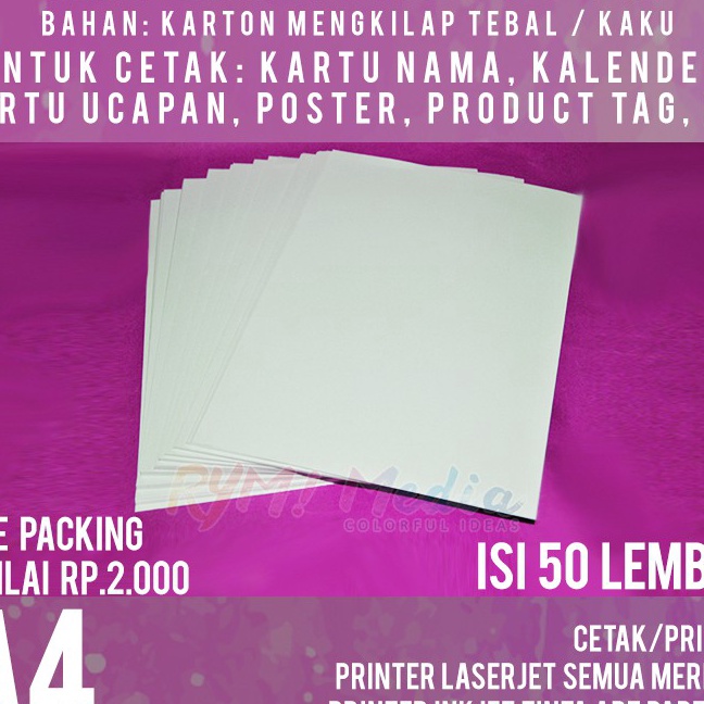 

KP8 Art Karton 21 gsm A4 isi 5 lbr Kertas Carton Paper Glossy 21 gram