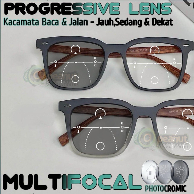 Kacamata PROGRESSIVE Photocromic Pria/Wanita | Kacamata Baca Dan Jalan | Kacamata Jalan & Baca Potok
