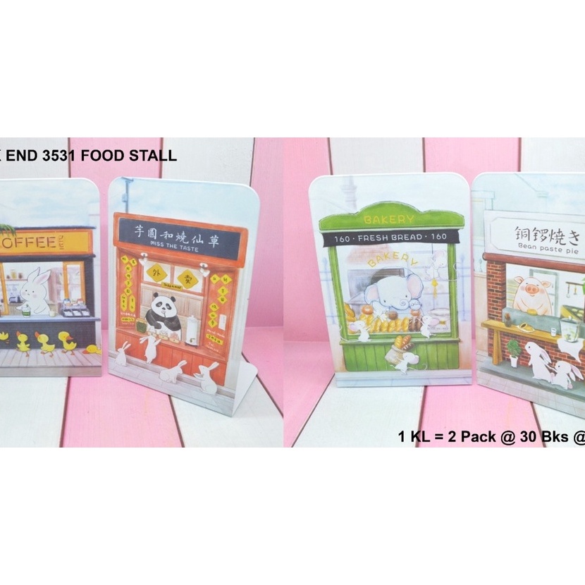 

HJ6 penahan buku atau stand book dari besi motif food stall