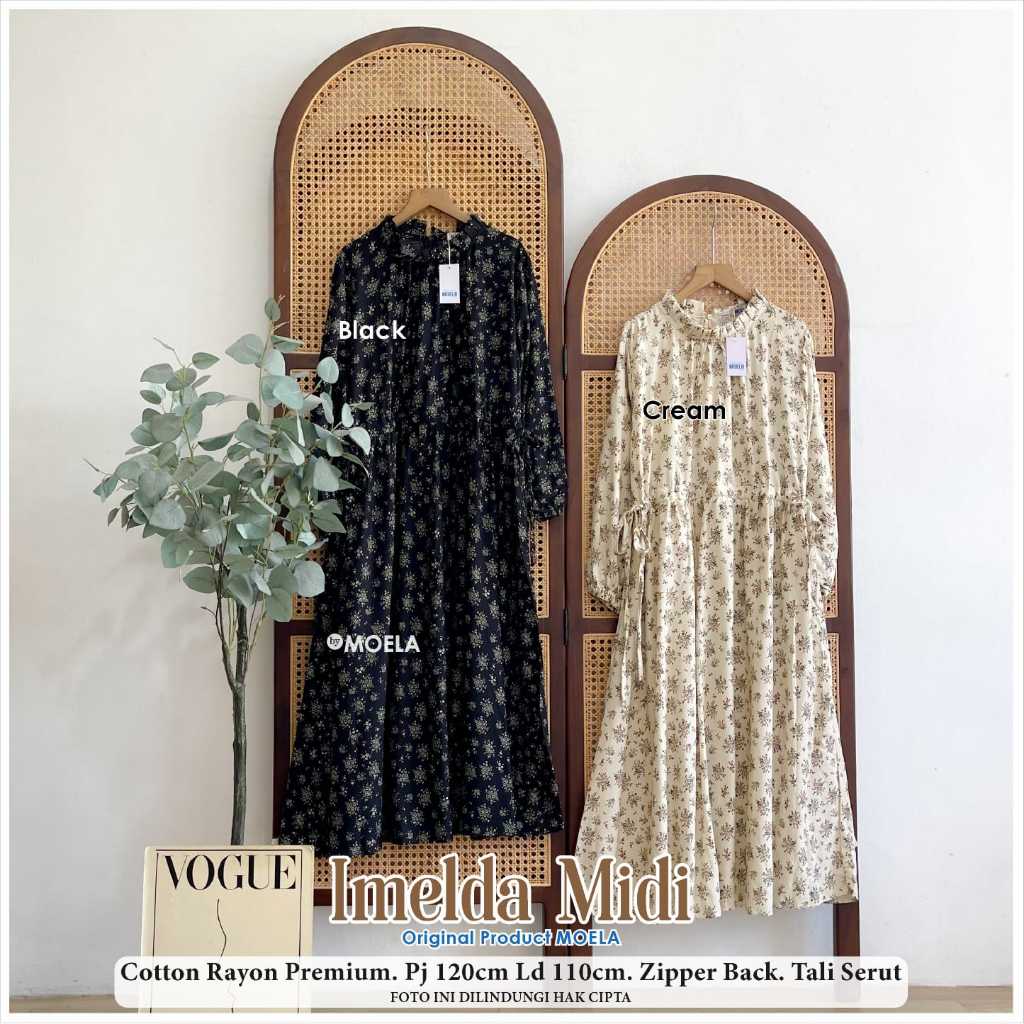 Imelda midi dress motif bunga premium Ori Brand Moela