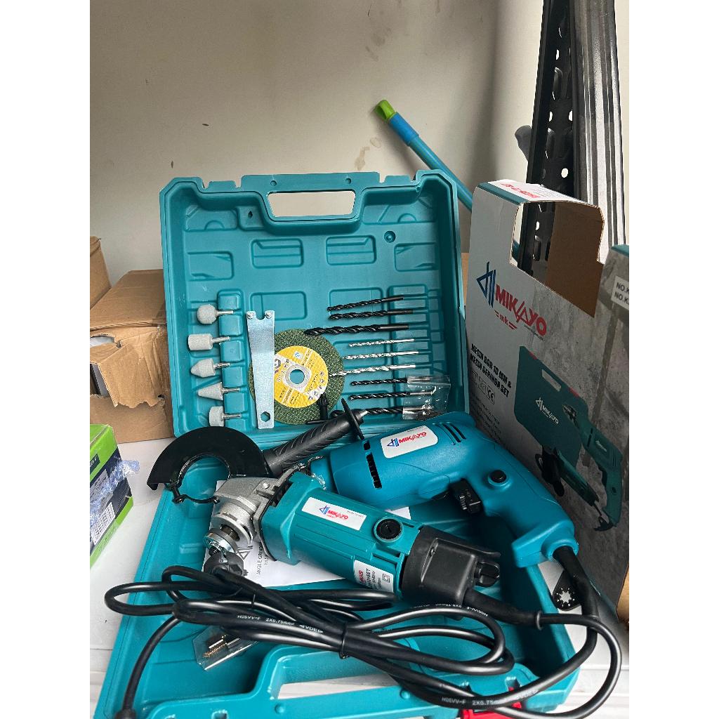 Promo 2 Item Mikayo Box Koper Set Isi Mesin Bor Tangan Listrik 350W Set Dan Gerinda Potong/Poles Rh