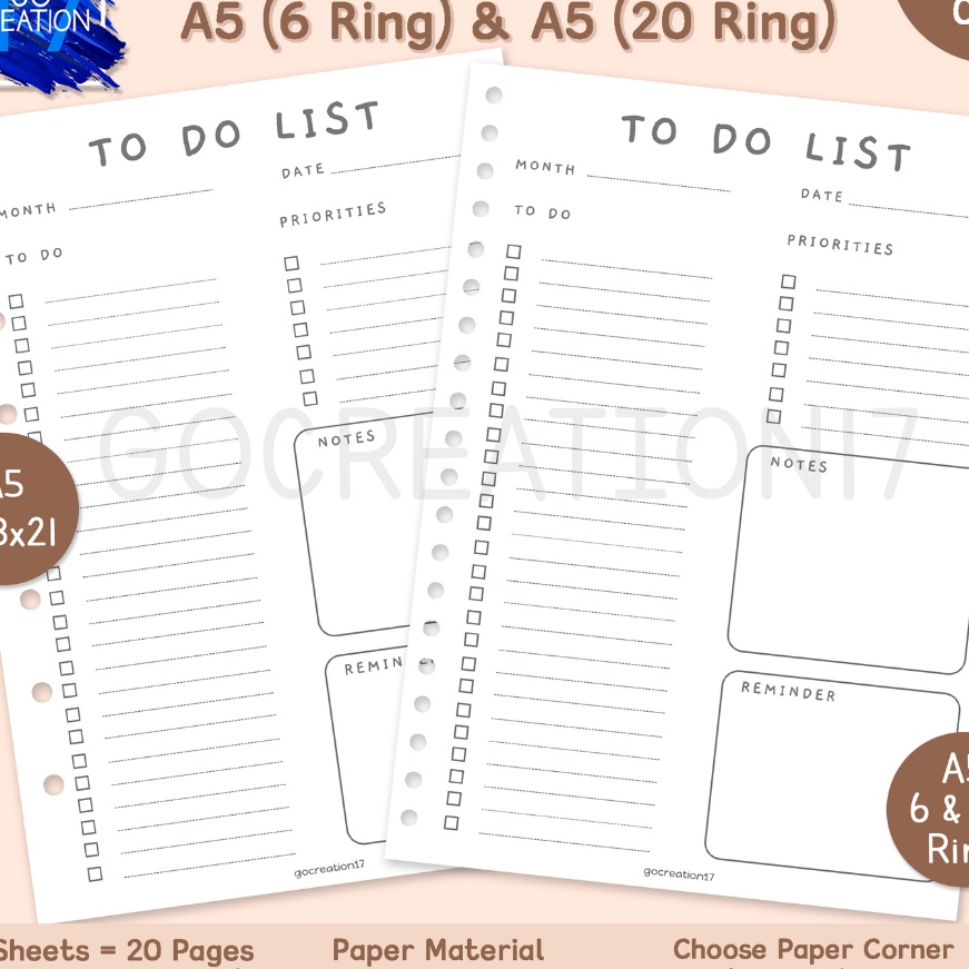 

KF7 Buku Planner Kertas Binder To Do List Simple Minimalis A5 ring 2 dan A5 ring 6