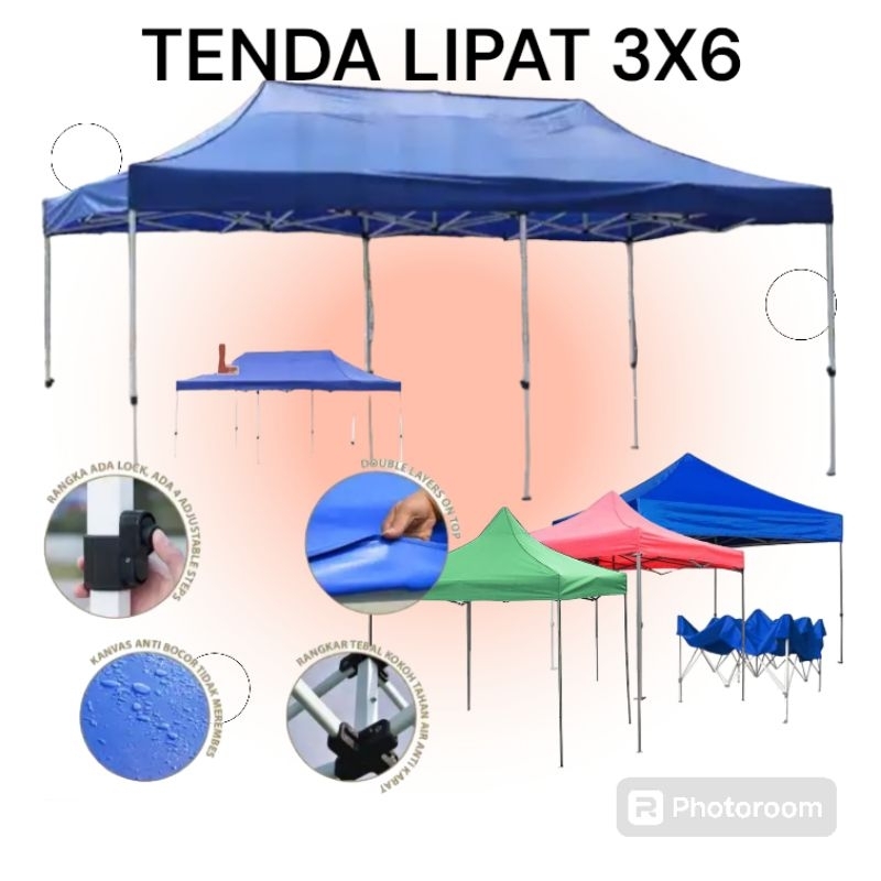 TENDA LIPAT ,BAZAR,PAMERAN,CAFE,UKURAN 3X6 RANGKA HITAM