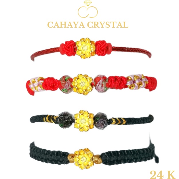 KODE I52E Gelang Tali Emas Charm Bunga Lotus  Teratai Emas kadar 24k HK Hongkong 999  Charm Gold Bra