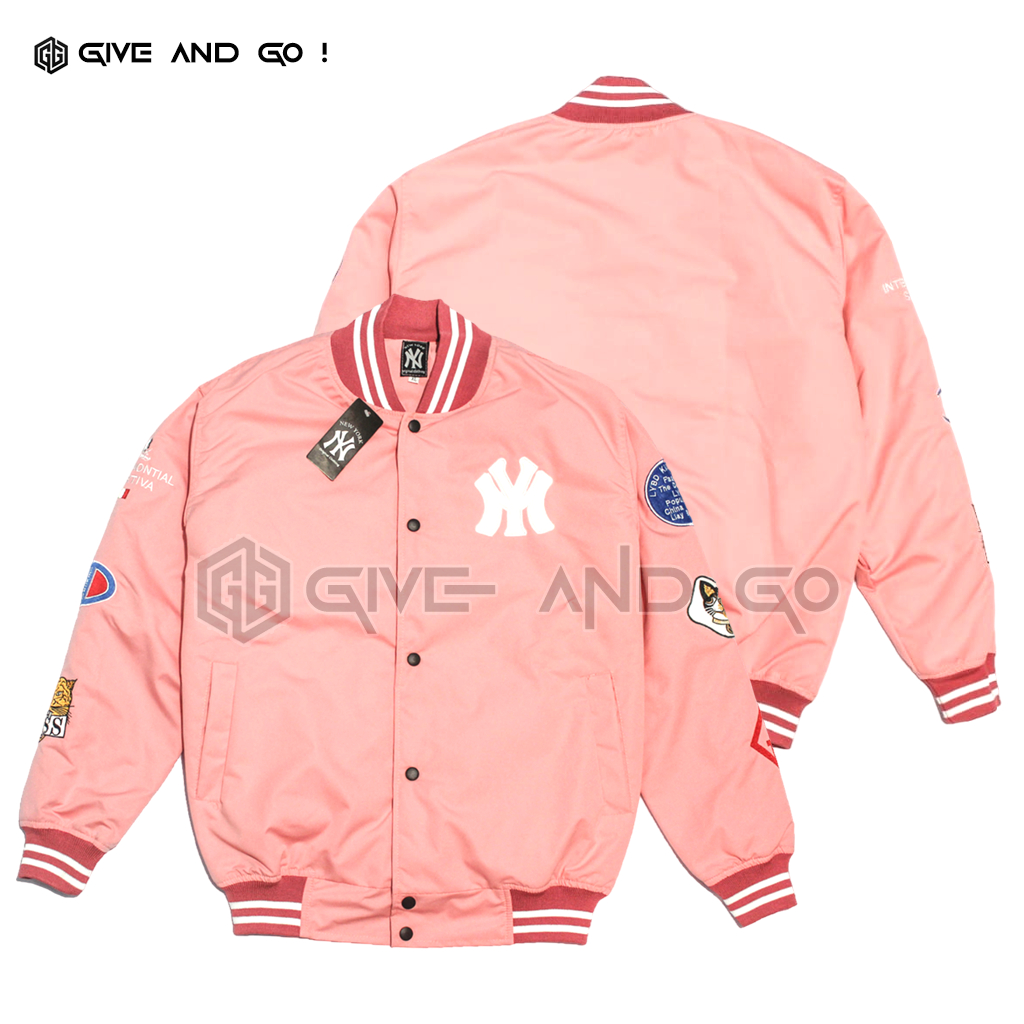 Junascloth Jaket Baseball Varsity Pria Wanita Warna Pink Premium Original Full Bordir Keren