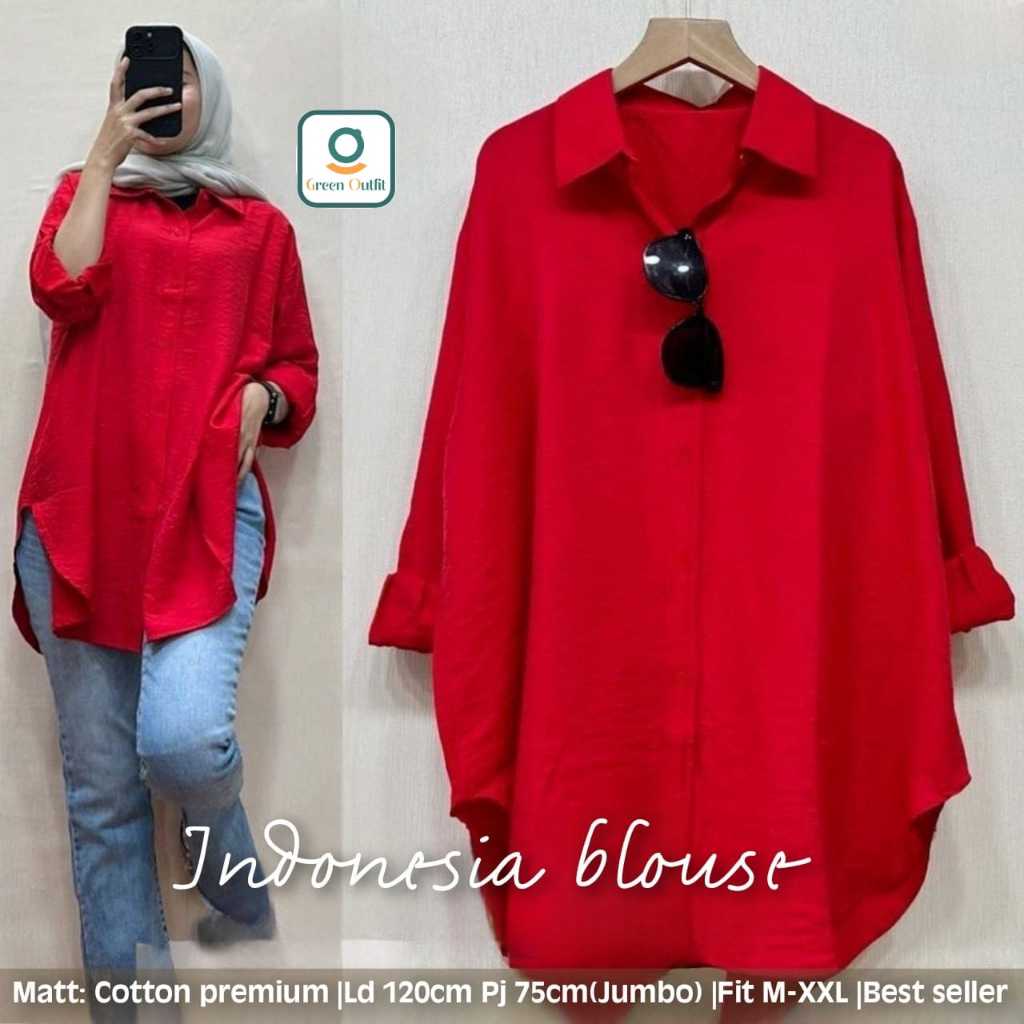indo tunik wanita merah putih agustusan kemerdekaan jumbo ld 120 katun polos terbaru kekinian