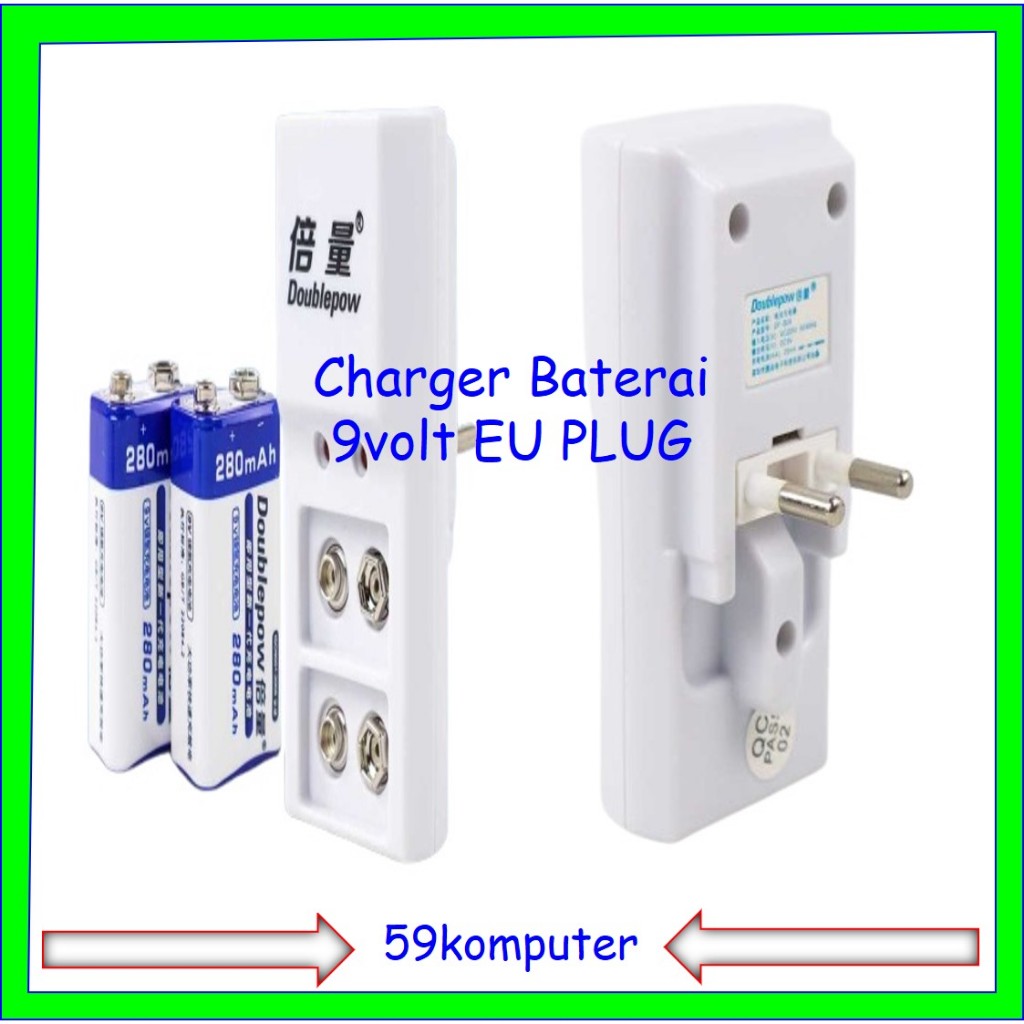 Doublepow DP-B09 Charger Batre Kotak 2 Slot Baterai Cas 9 Volt Baterai 9V Charger Charger Baterai 2 