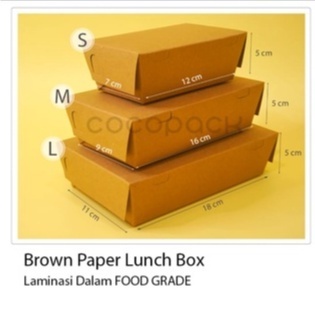 10 PCS Lunch Box L Kotak Nasi Kertas Coklat Laminasi Dalam