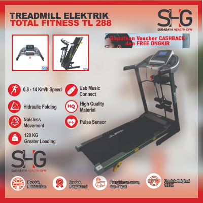 Total Fitness Treadmill Elektrik 2 hp TL 288 / Alat Fitnes Lari