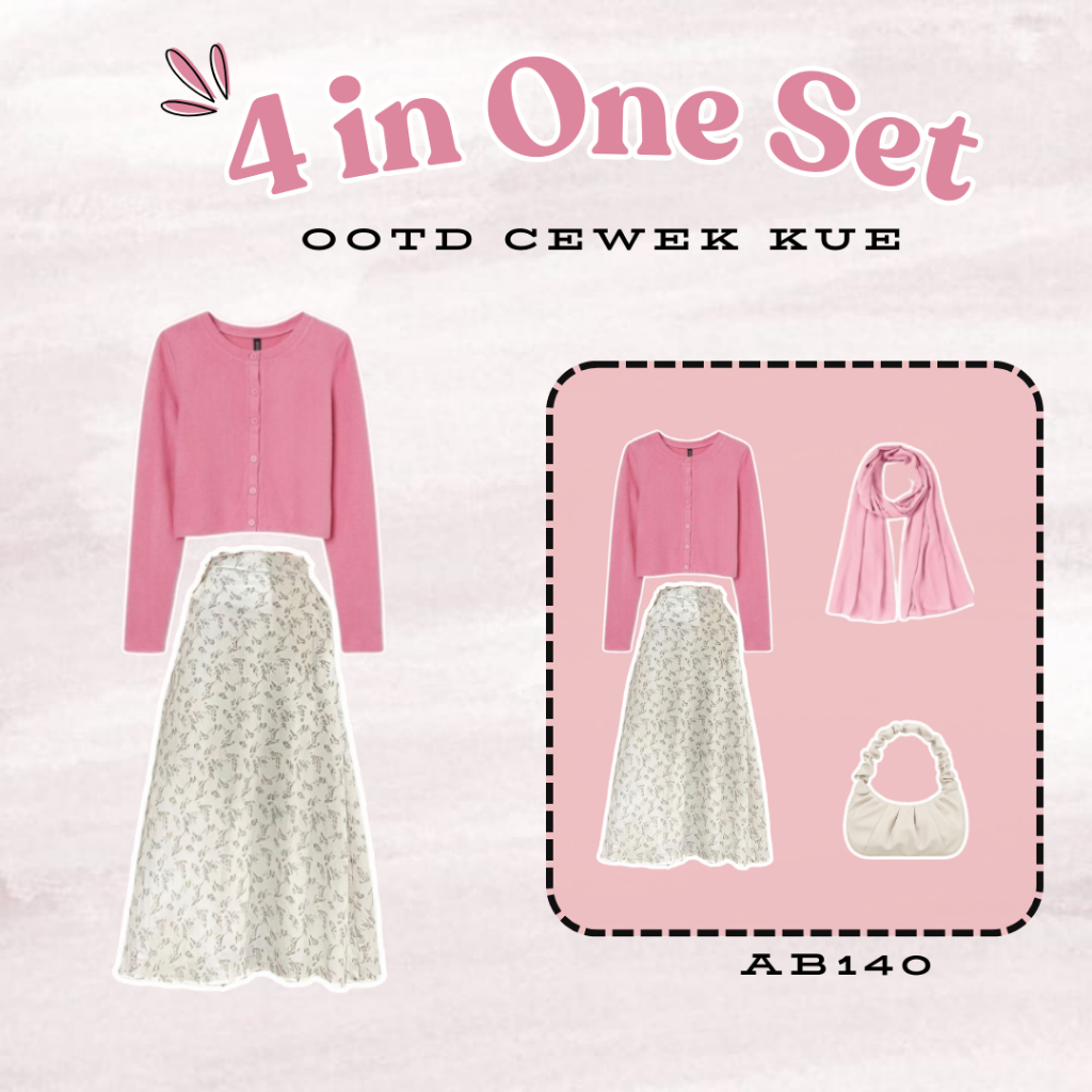 4 In 1 Set AB140 - One Set Cewek Korean Style Hijab | Ootd Pinterest Outfit Cewek Kue Cardigan Rajut