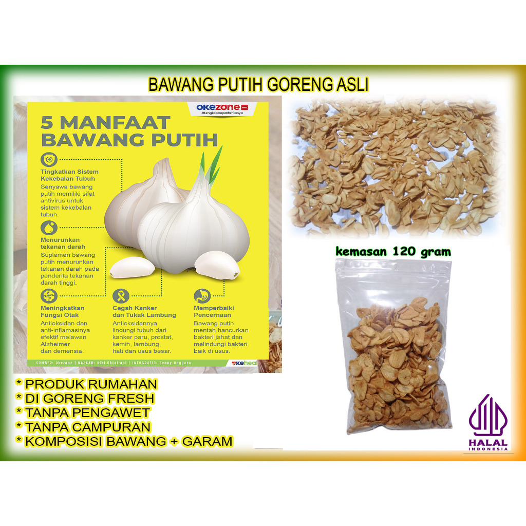 

Bawang Putih Goreng Kemasan 120 gram Bawang Putih Asli Tanpa Campuran