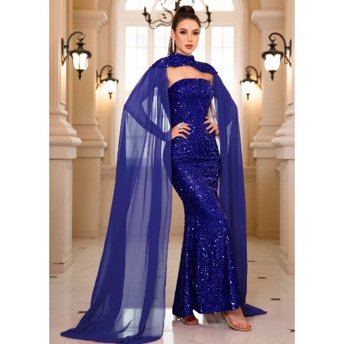 GAUN PESTA  WITH CAPE / GAUN BERKILAU MERMAID / GAUN PESTA MERAH/GAUN HIJAU/GAUN MERAH