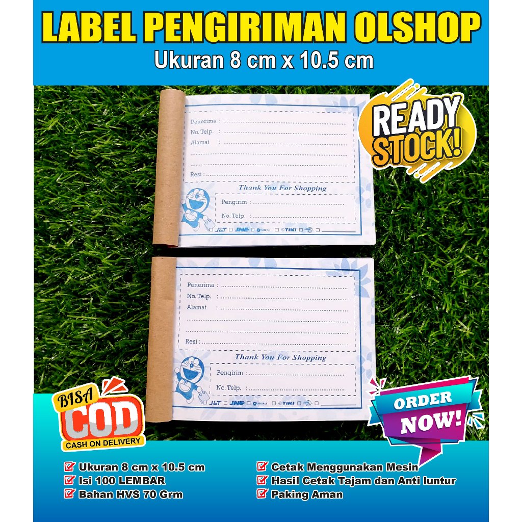 

label pengiriman olshop isi 100 lembar / label pengiriman motif Doraemon