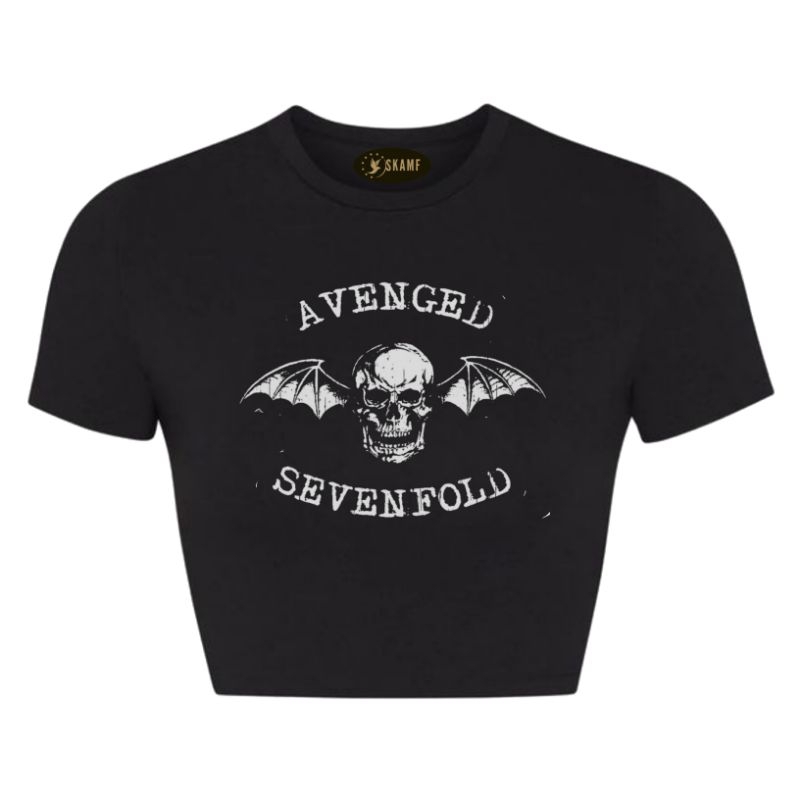 CROP TOP AVENGED SEVENFOLD LOGO y2k KOREAN STYLE CROP TEE H&M