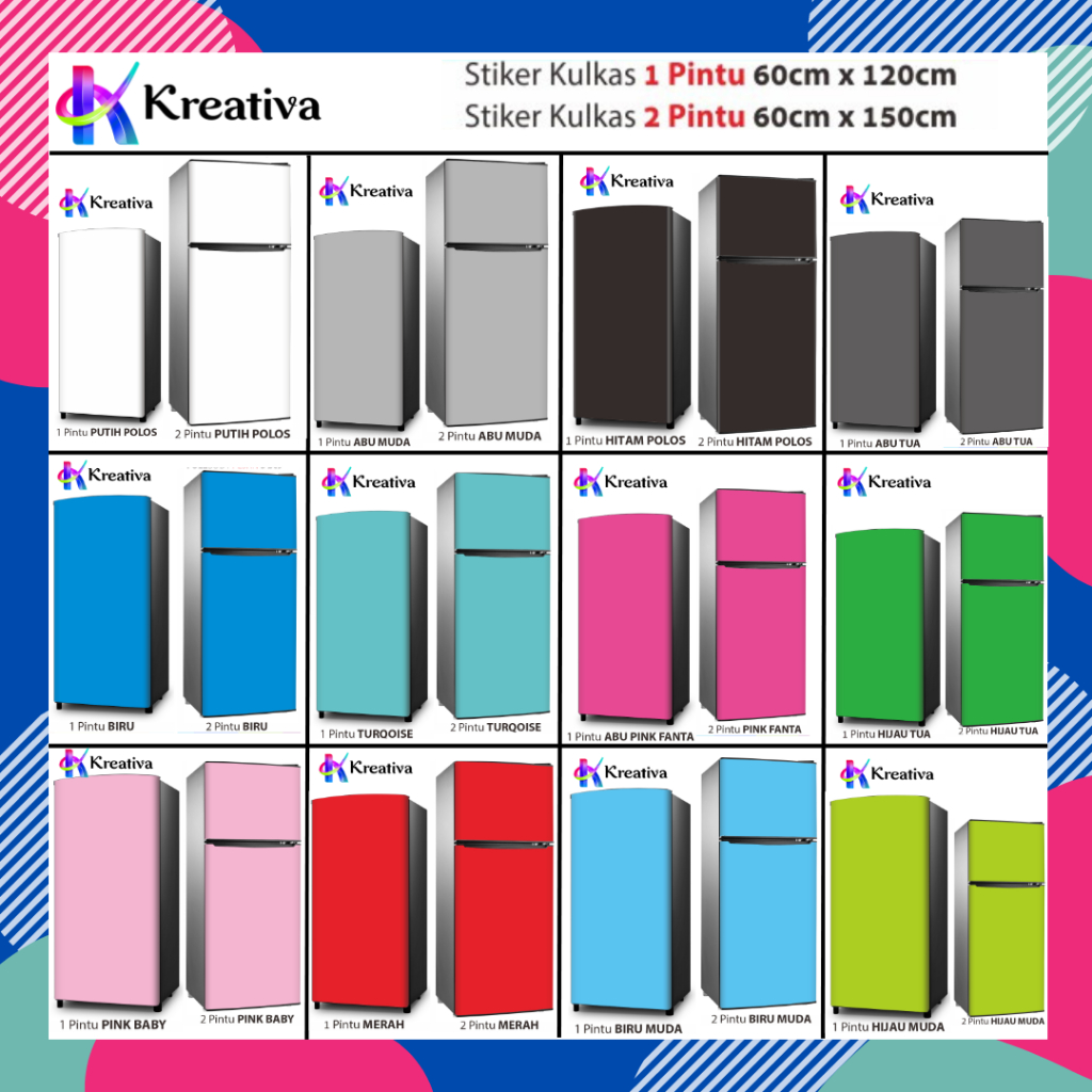 STIKER Kulkas 1 Pintu atau 2 Pintu Standar WARNA POLOS