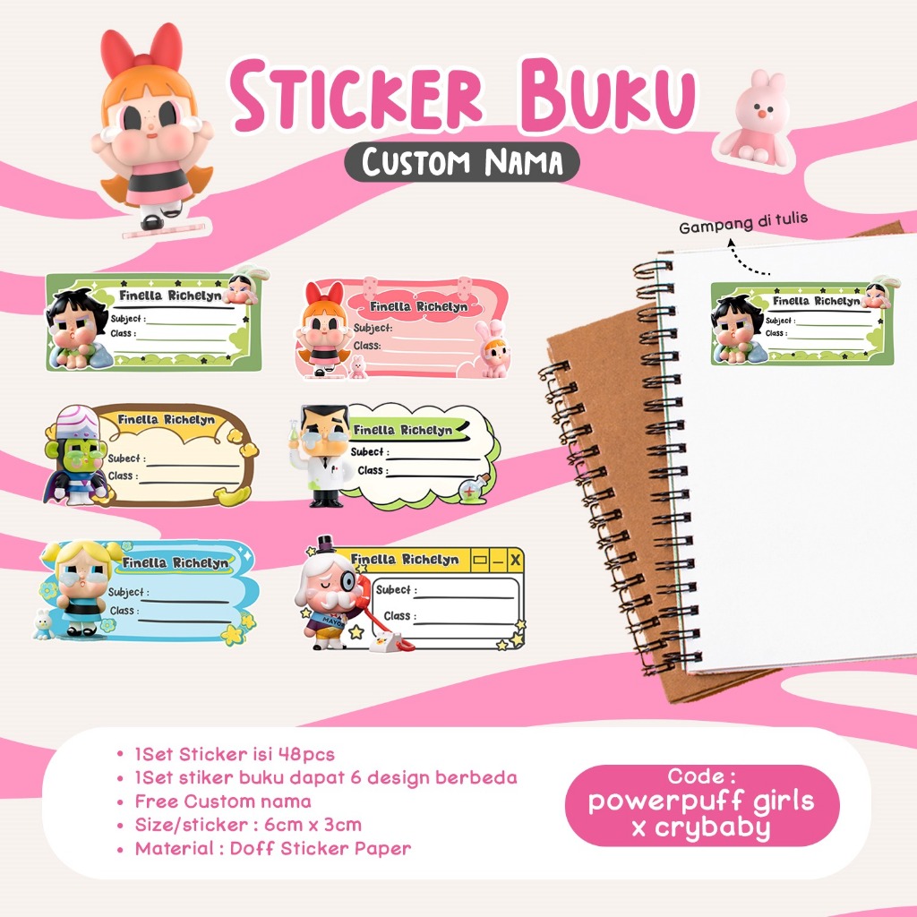 

[CUSTOM] 48PC STIKER BUKU LUCU DAN TERMURAH INPUT NAMA COSTUM