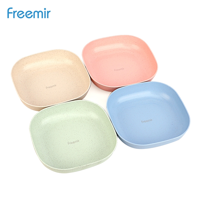 [Sertifikasi  Resmi Pemerintah] freemir Wheat Straw Piring Plastik Persegi Mini 15 cm 4 Pcs Warna Wa