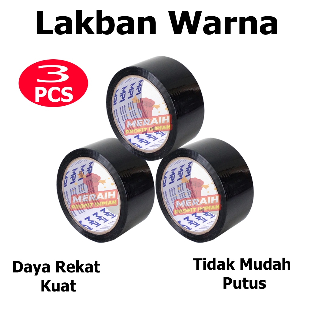 

3 PCS - Lakban Warna Hitam 48mm x 50 Yard - Lakban Hitam