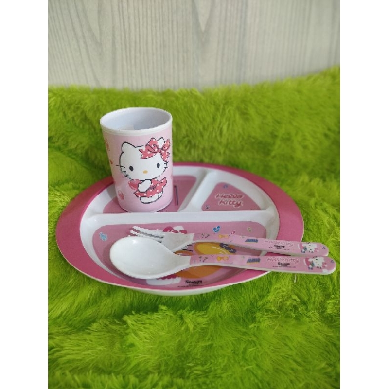 GROSINDO SET MELAMIN MOTIF HELLO KITTY // PIRING MAKAN BABY SET MELAMIN // PIRING SEKAT 3 HELLO KITT