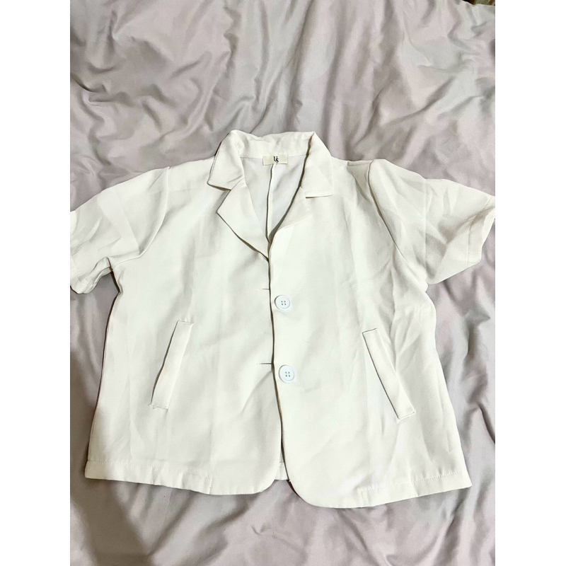 (PRELOVED) Blazer Korea Crop Top White
