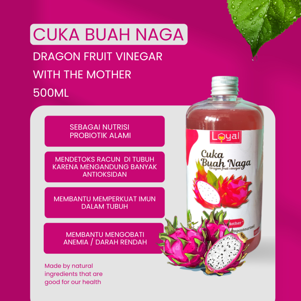 

Cuka Buah Naga Original 500ml With the Mother - Dragonfruit Vinegar