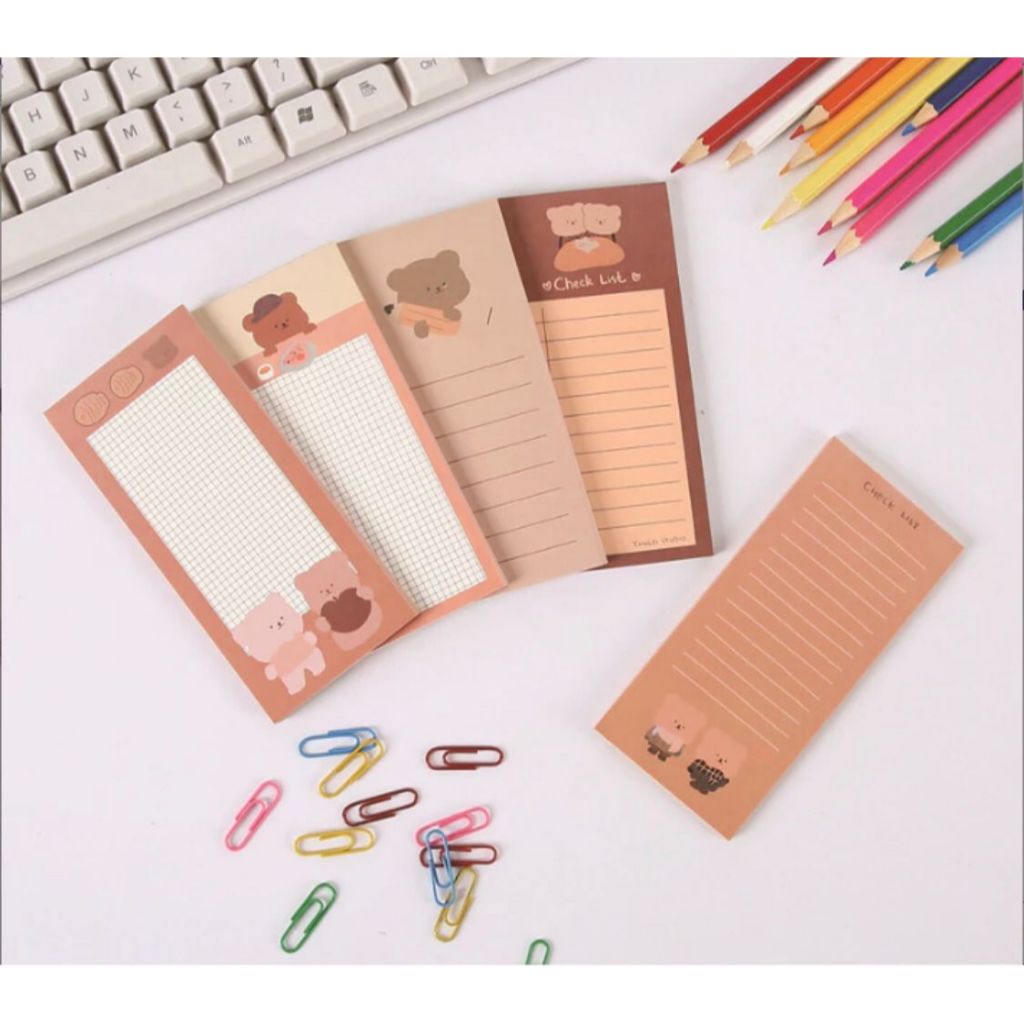 

(3095) Little And Times Bear Memo Pad / Memo pad atau note pad ukuran Panjang GRID CHECKLIST