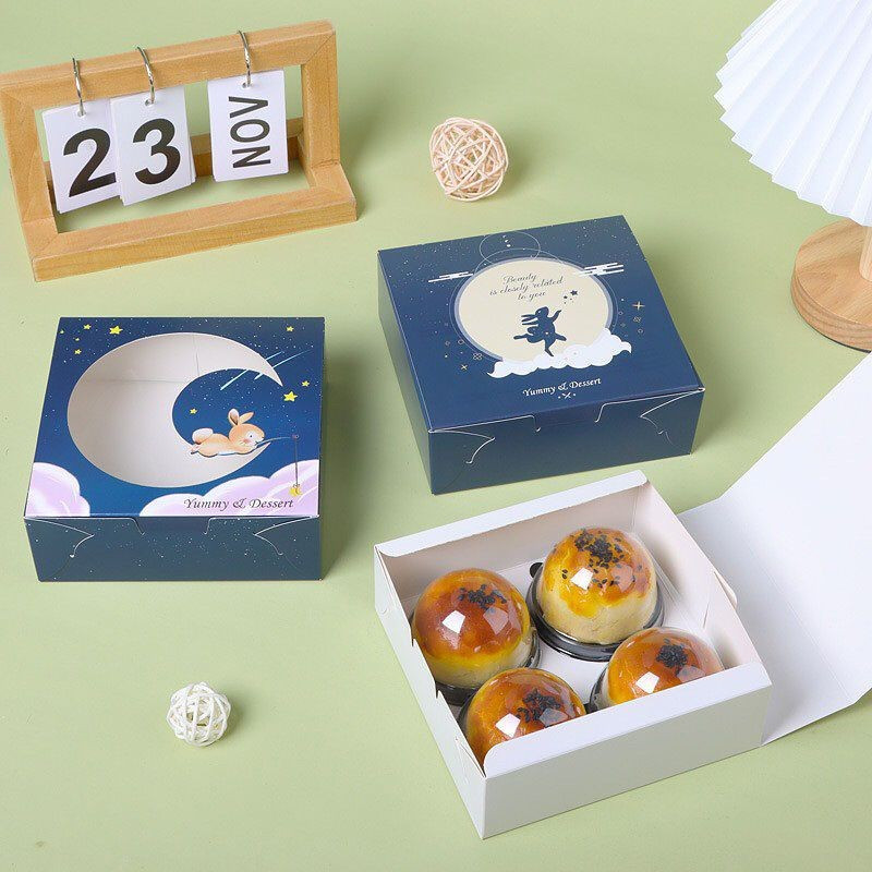 

Dus kotak kue mooncake jendela bentuk bulan box kue bulan muat 4 pcs kue kotak egg tart uk 14,6x14,6x5 cm