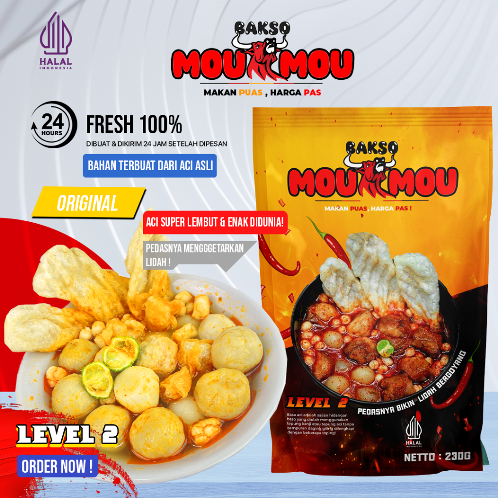 

（Bakso MouMou）Baso Aci Original Varian Pedas Level 2 Boci Halal Makanan Frozen Murah Premium