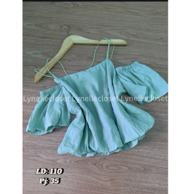 CROP TOP / ATASAN KOREA / BLOUSE / RENDA / BUNGA / FLOWER / PITA / COQUETTE / MINT / GREEN / TOSCA