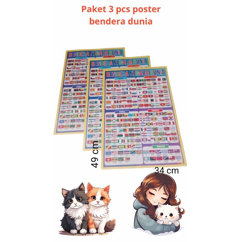Promo 3 Pcs Poster Edukasi Bendera Negara Dunia