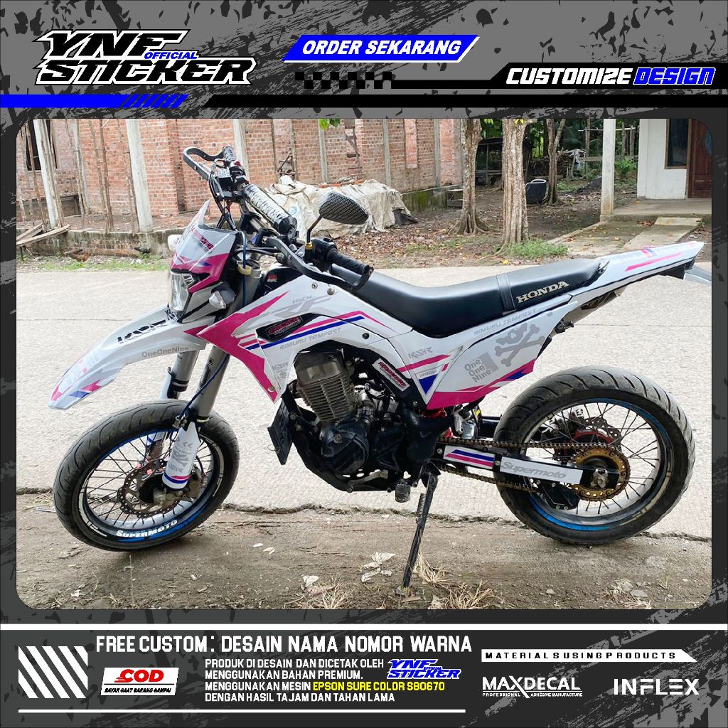 DECAL CRF 150L WARNA PUTIH PINK SIMPEL - STANDAR GLOSSY, HONDA CRF 150L