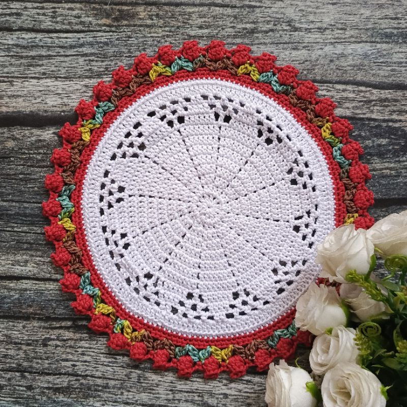 TAPLAK MEJA BUNDAR / TAPLAK MEJA RAJUT/RAJUTAN TAPLAK MEJA