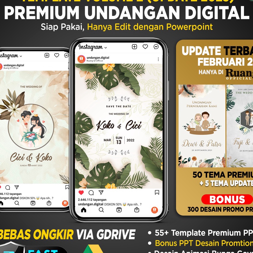 FG2 Template Undangan Pernikahan Video Rustic Premium Animasi Gerak Daun Bunga Kekinian PPT