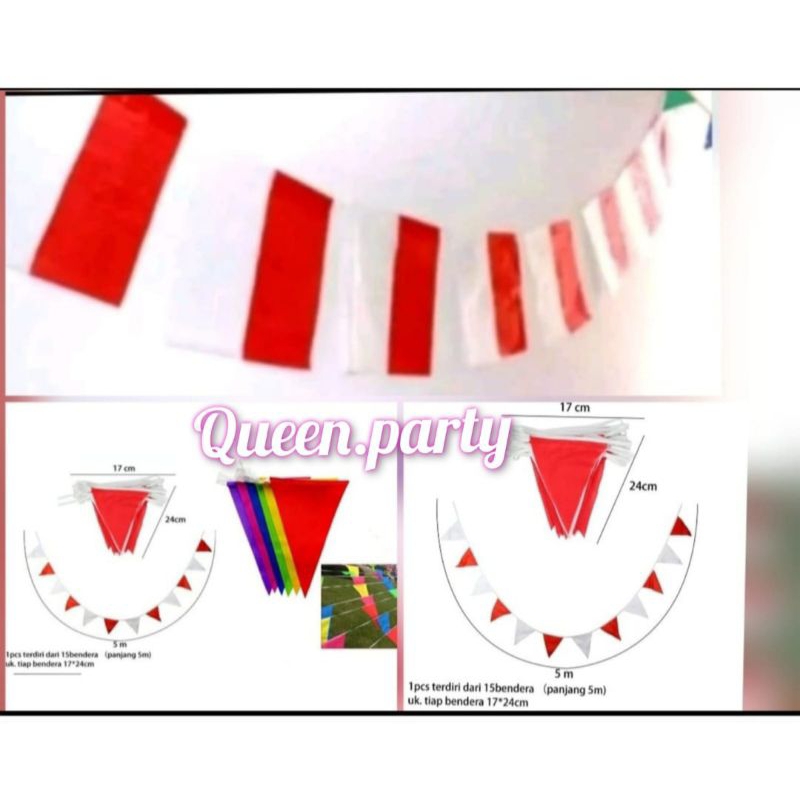 Bendera Merah Putih Plastik Plus Tali/Bendera Segitiga Merah Putih/Bendera Kain Segitiga Warna Warni