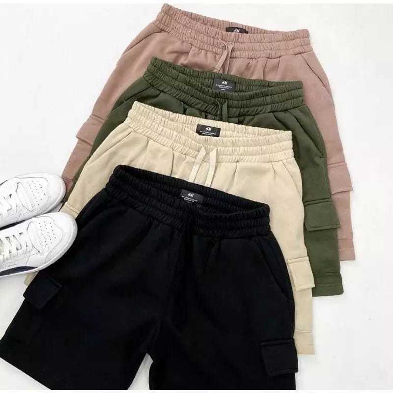 Celana Pendek Pria wanita santai boxer gym olahraga basket Kolor CARGO M,L,XL,XXL, bahan FLEECE TEBA