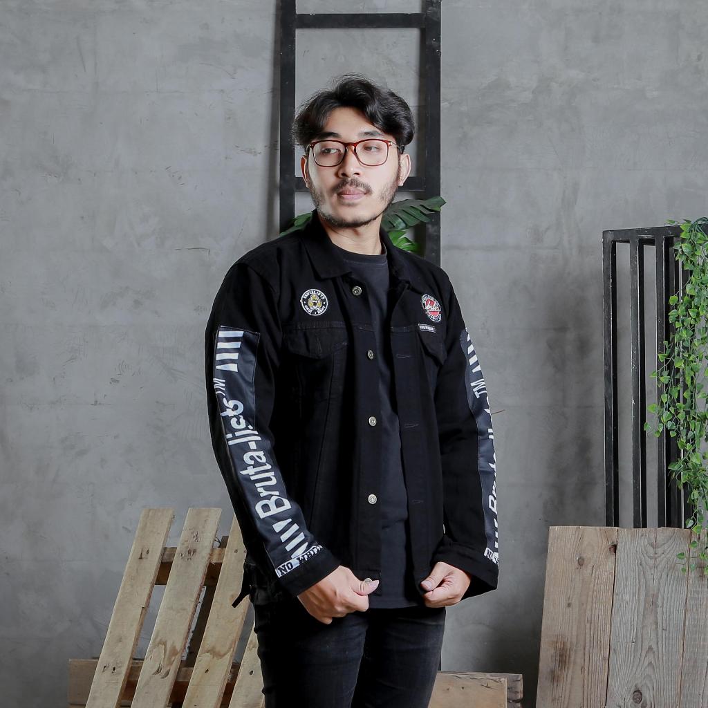 Jaket Jacket Pria Jeans jins Denim Levis Lepis Distro Motif Monalisa Full Printing Kekinian Keren Ke