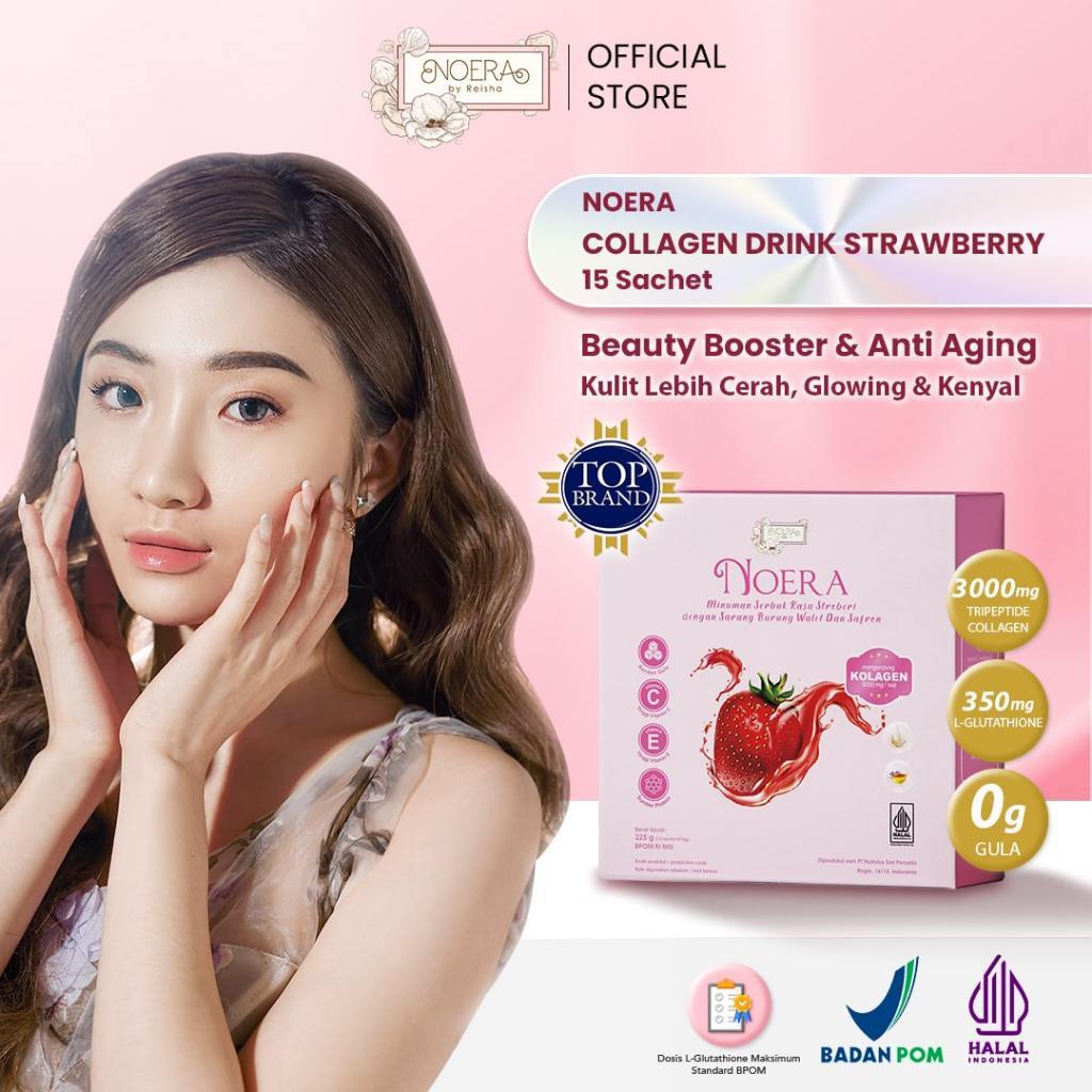 Noera 1 Box Isi 15 Sachet Collagen Drink With Birdnest and Saffron Extract Glutathione Cerah Badan