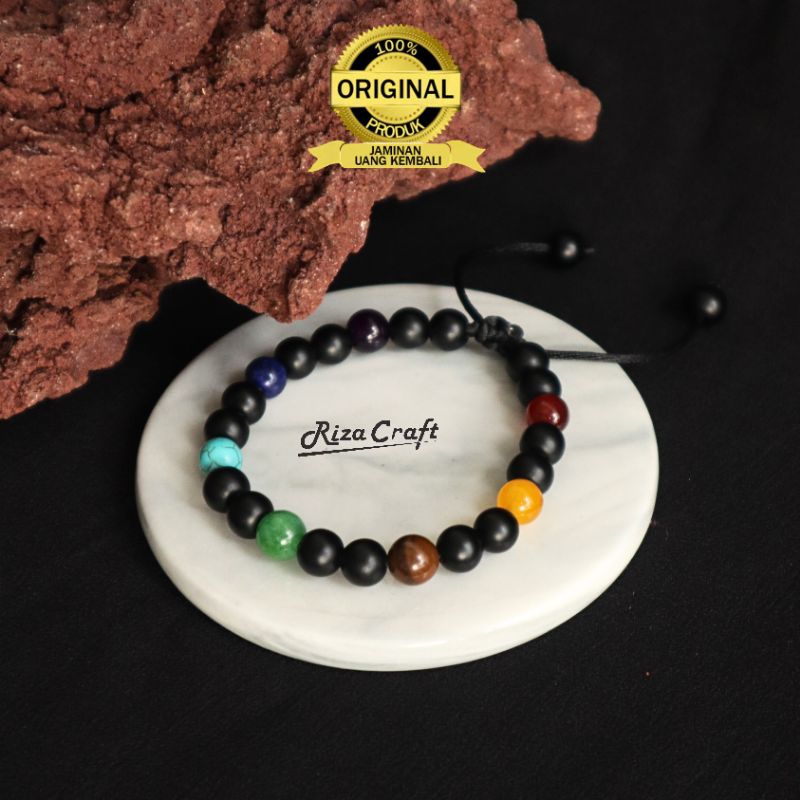Gelang Batu Akik Alam 7 Cakra Asli 100% Original Pria Wanita