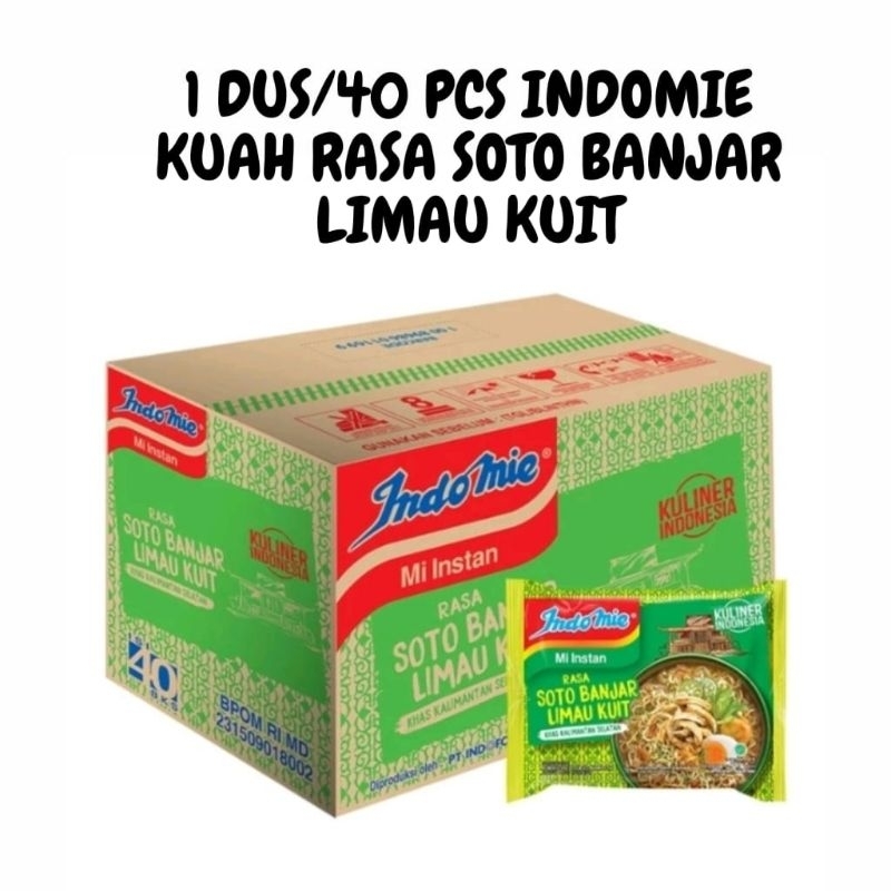 

1 DUS/40 PCS INDOMIE MIE INSTAN KUAH RASA SOTO BANJAR LIMAU KUIT KHAS KALIMANTAN SELATAN KEMASAN 75 GRAM TStore