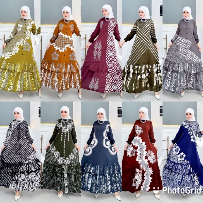 Gamis Twill Ori Rempel Susun Kancing Depan Real Pict Bahan Tebal Adem