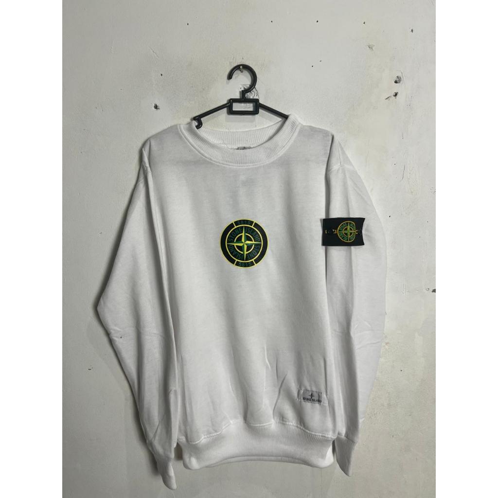 BISA COD | CREWNECK STONE ISLAND PUTIH BAHAN PREMIUM UNISEX