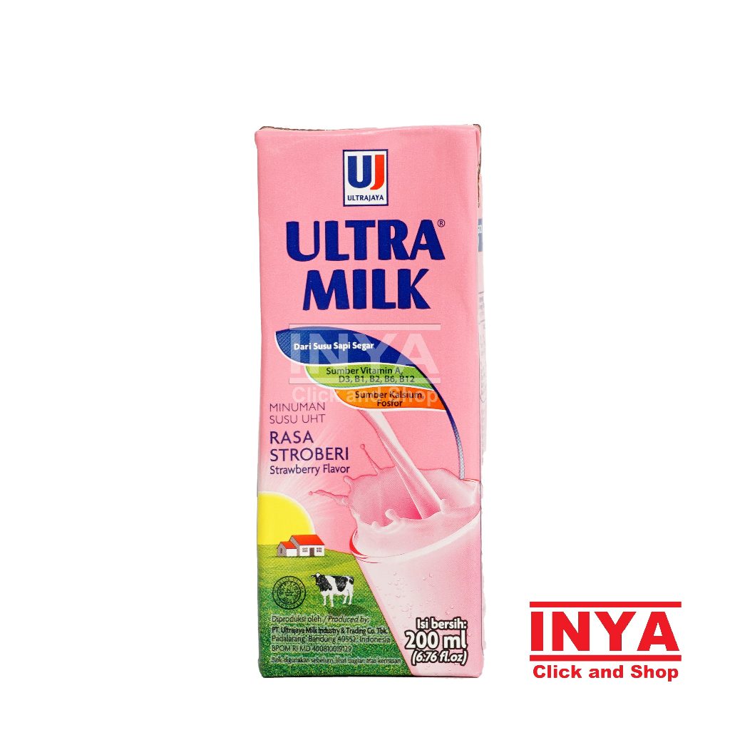 

Ultra Milk Susu UHT Rasa Stroberi 200ml - Susu Kemasan - Strawberry Milk Drink