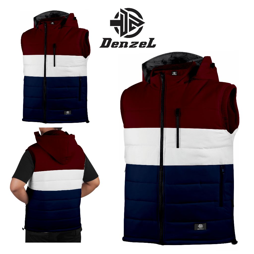 DENZEL Rompi Pria Marun Putih Navy DZ 034 - Jaket Rompi Pria - Jaket Motor Rompi - Jaket Rompi Laki 