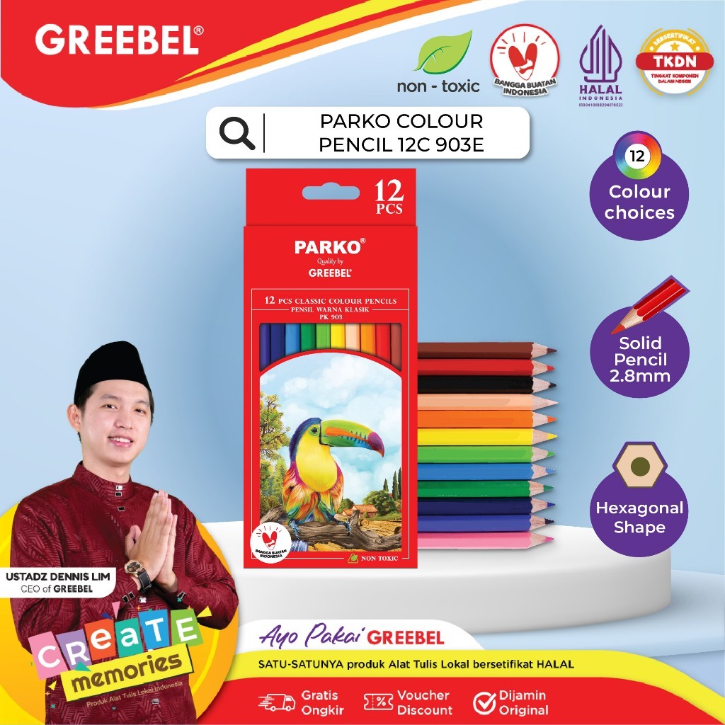 

PARKO Pensil Warna anak PENCIL 12C 903E (ISI 12) /Coloring/Color Pencils Cerah