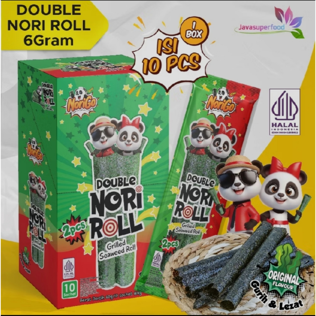 

Snack Double Nori Roll Grilled Seaweed Roll 1 Box Isi 10Pcs / Snack Rumput Laut 6gr