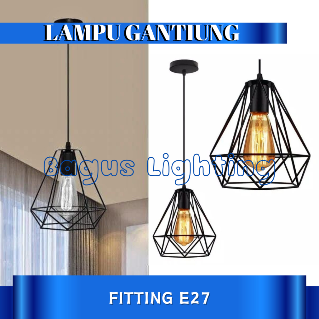 Kap Lampu Gantung Hias Cafe Vintage Kap Diamond Lampu Edison E27