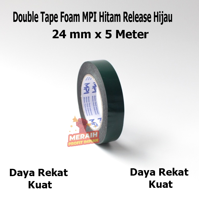 

Double Tape Foam MPI Hitam Release Hijau 24 mm x 5 Meter