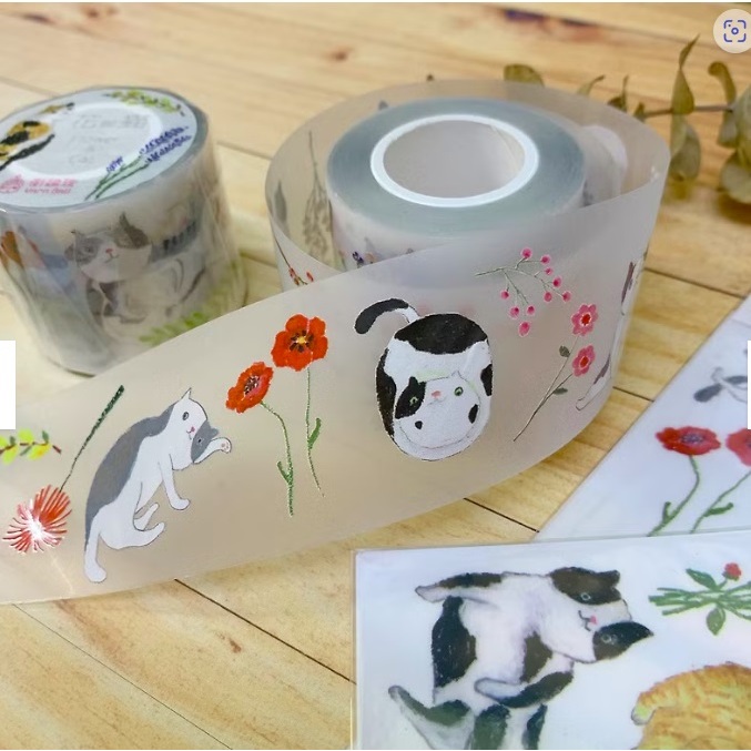 

Yarn Ball Cat & Flower PET Tape Sticker Sample